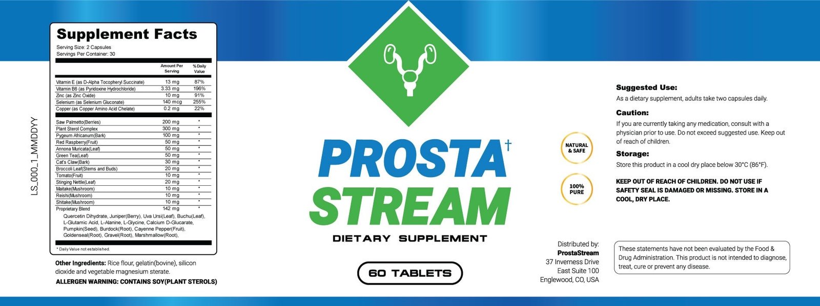 ProstaStream Supplement Facts and Ingredients Label
